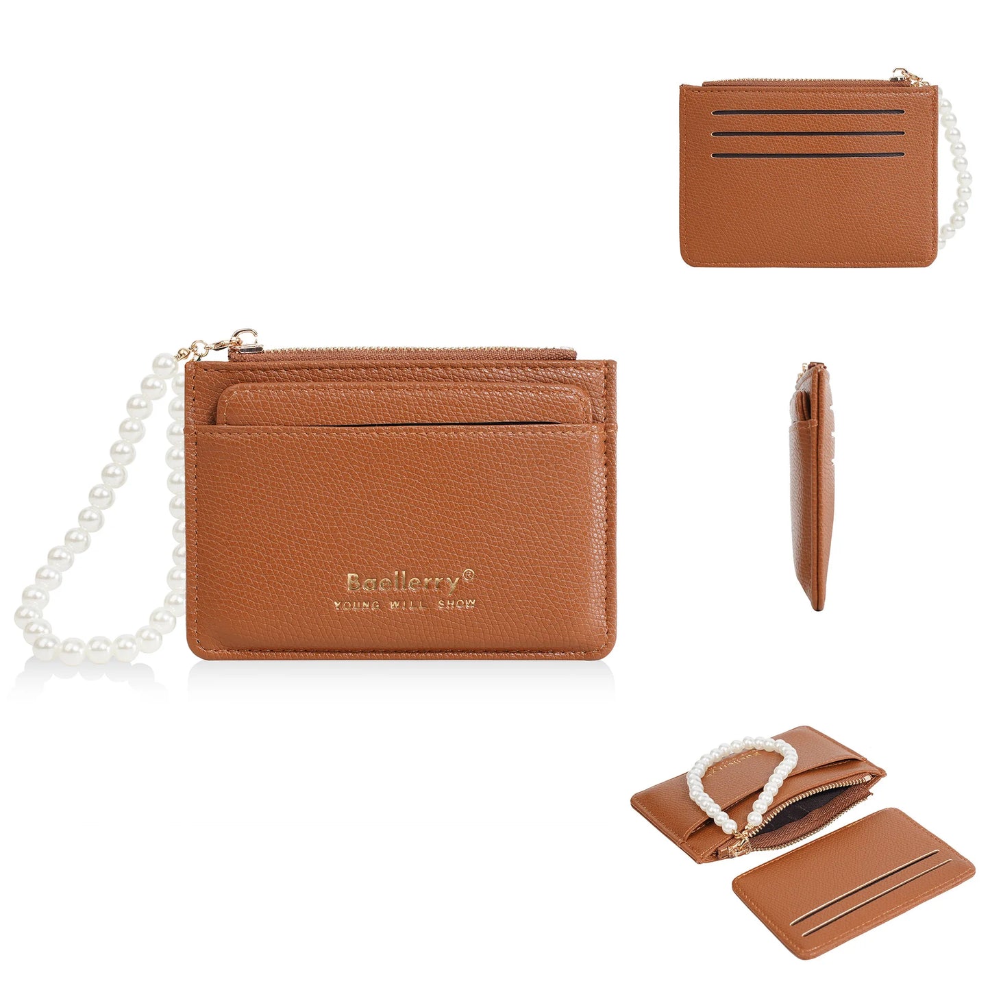 Fashionable Womens Card Case Ins Trend High Class Pearl PU Small Purse