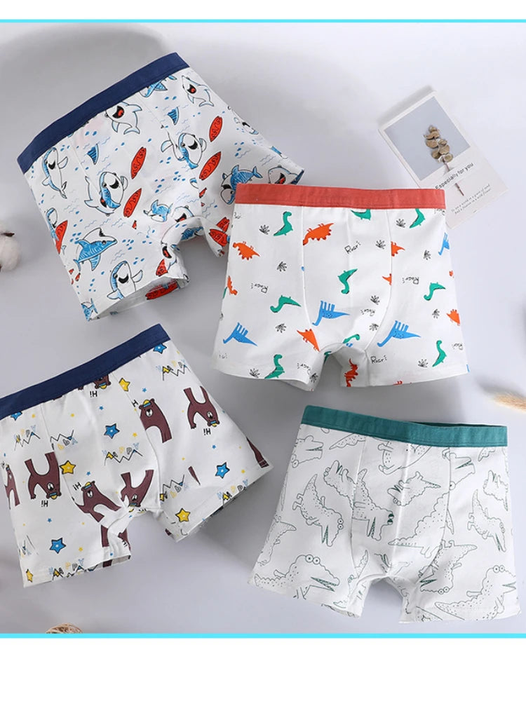 Boys 4 Pcs/lot Underwear Teenagers Panties Boxers Cartoon Printed Shorts for Kids Children's Clothing Baby 100% Cotton Briefs