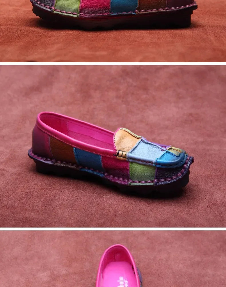 Birkuir Retro Mixed Colors Flats Women Shoes Soft Soles Loafers Shoes Genuine Leather Slip On Luxury Casual size 41 42 Shoes