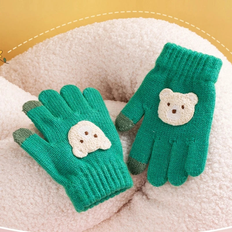 Winter Warm Knitted Gloves Cartoon Bear Mittens for Kids Baby Boy Girl Toddler Crochet Mitten Birthday Christmas Gifts