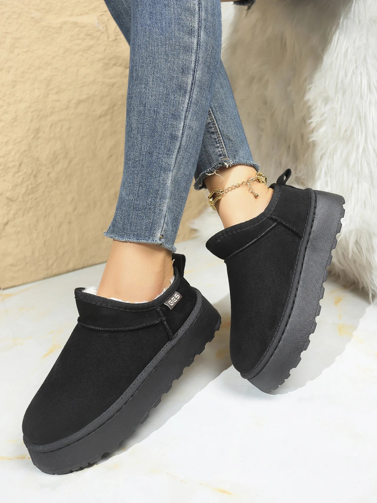 Snow Boots for Women 2026 Winter New Cashmere Warm Thick Soles Without Heel-covered Hair Half Slipper Cotton Shoes for Women