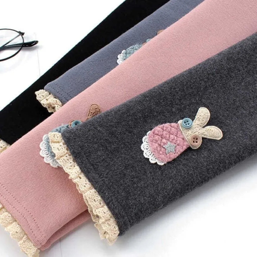 Girls Thermal Leggings Autumn Winter Kids Cute Rabbit Simplicity Tight Warm Trousers Baby Children Skinny Pants Casual Bottoms