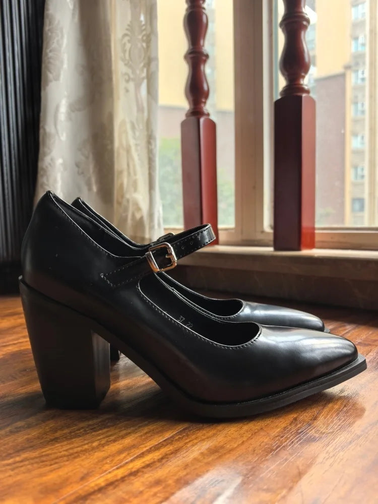 MKKHOU Fashion Pumps New High Quality Genuine Leather Pointed High Heels Mary Jane Shoes Women's Heels Leather Shoes Women Shoes