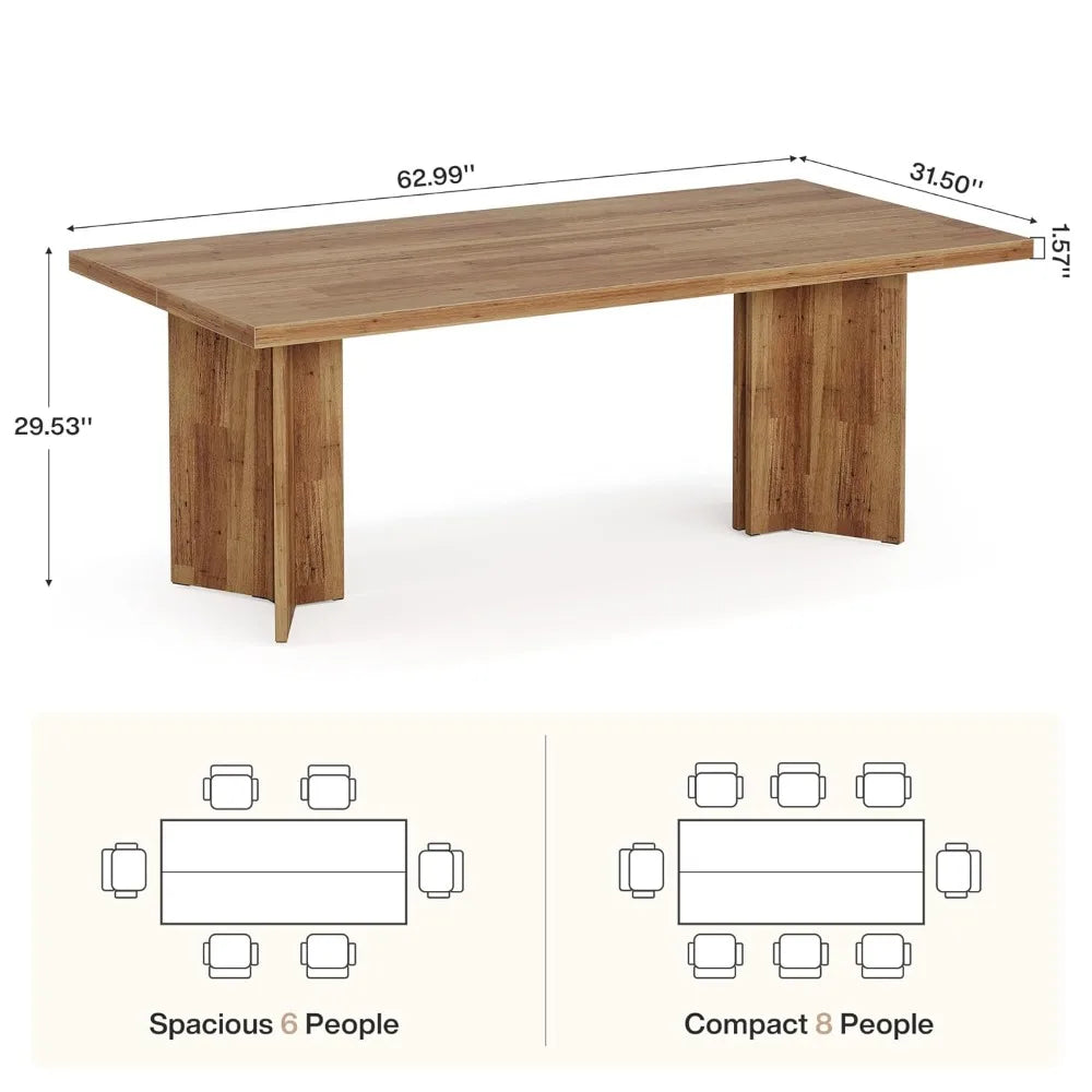 Farmhouse Dining Table for 4 to 6 People, 63-inch Rectangle Wooden Kitchen Table with Large Tabletop and Heavy Duty, Customized
