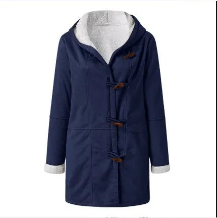 Winter Women's Sherpa Jacket Casual Trendy Warm Fleece Lined Pocket Overcoat Hooded Parka Toggle Buttons Coats Velvet Outerwear