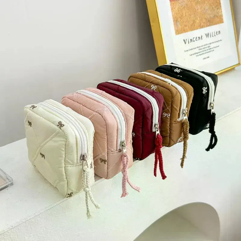 Makeup Bag For Women Embroidered Bowknot Travel Cosmetic Bags Large Capacity Handheld Makeup Toiletry Storage Bag