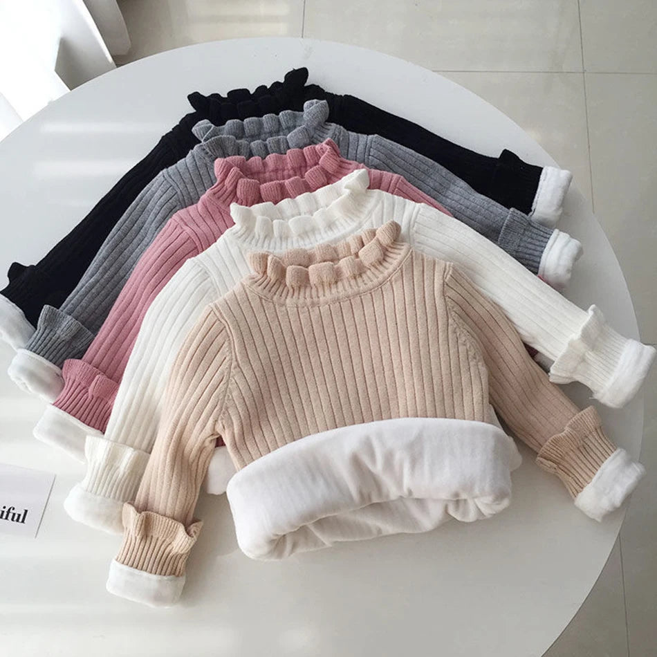 Infant Toddler Winter Fleece Sweaters Baby Warm Pullover Girls Thicken Knitting Shirt Kids Long Sleeve Turtleneck Winter Sweater