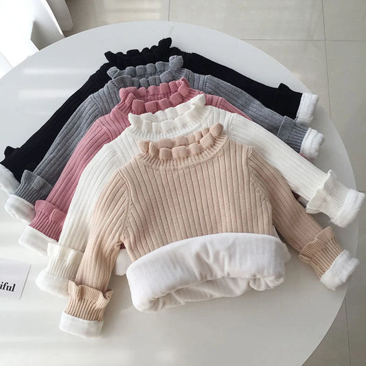 Suéteres de lana de invierno para niños pequeños, jersey cálido para bebés, camisa de punto gruesa para niñas, suéter de invierno de cuello alto de manga larga para niños