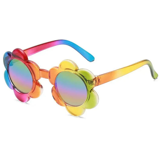 Kids Flower Sunglasses Rainbow Colorful Sun Glasses Cute Round Children Eyewear for Toddler Baby Boy Girls Outdoor Activities