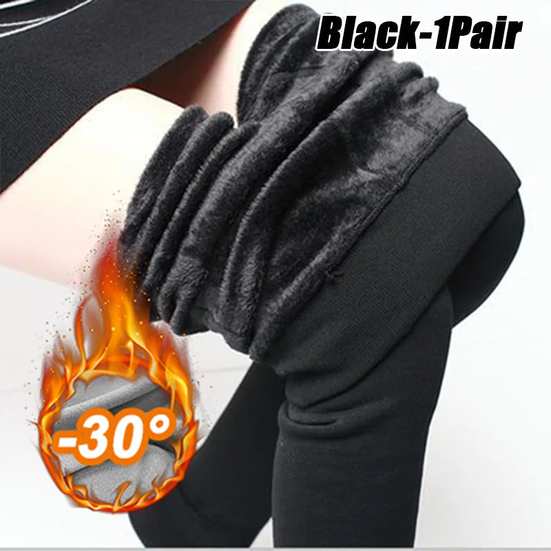 Women Winter Leggings Warm Leggins High Waist Solid Color Velvet Women Thickened Velvet Leggings Stretchy Black Leggings