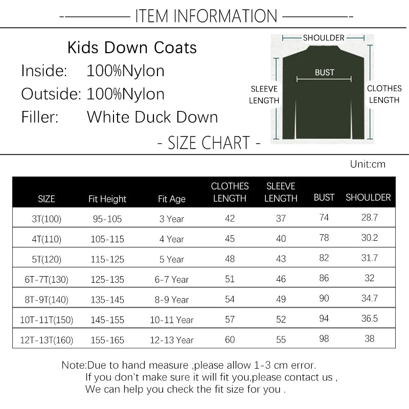 3-13Y Children White Duck Down Boys Jacket Thickened  Kids Coat for Girl Winter 2022 New Casual Candy Color Warm Hooded Clothes