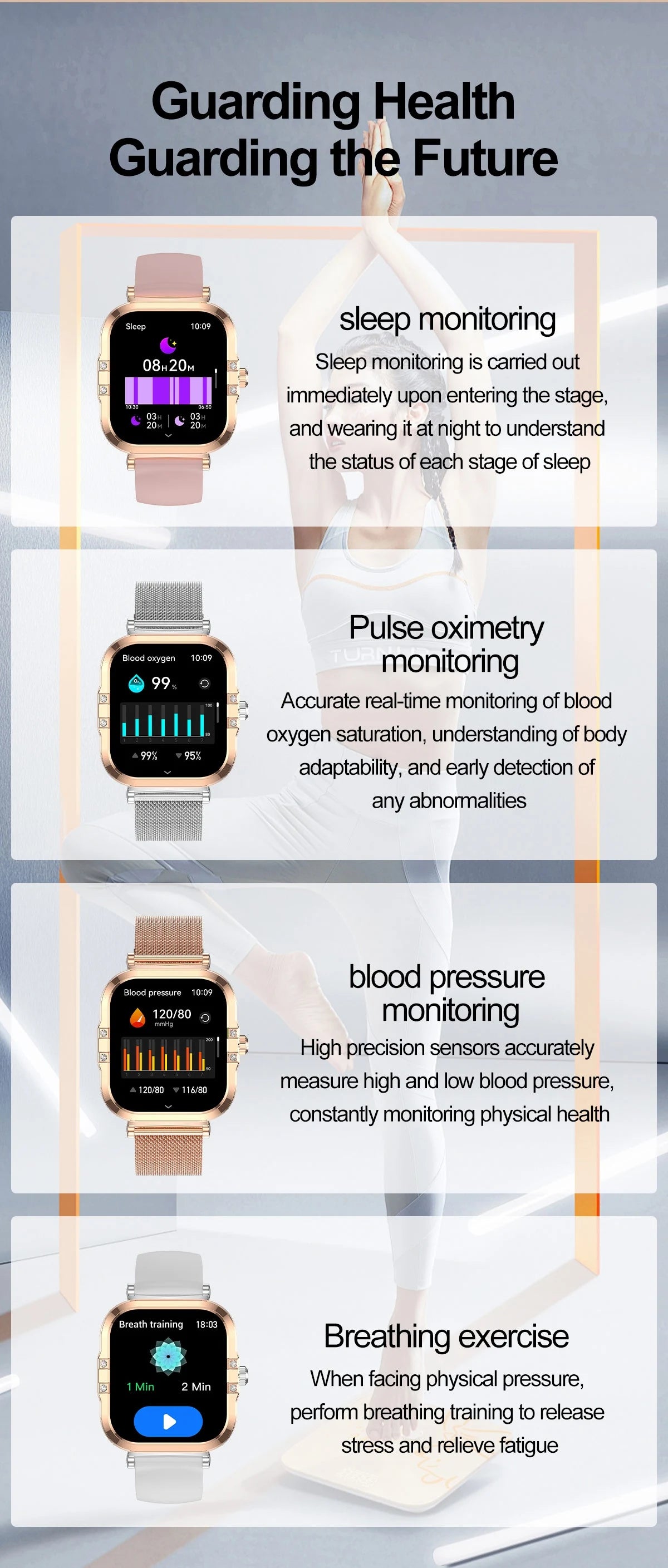 2026 best-selling women's smart watch, 1.75in, AMOLED HD screen, voice control, NFC, breathing exercises, women's health, SOS