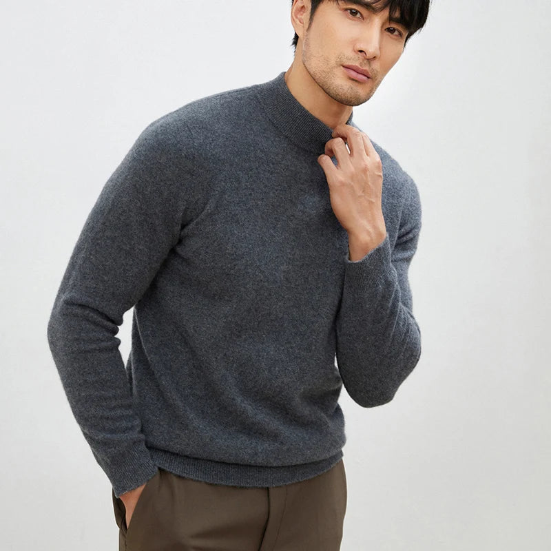 100% Pure Cashmere Men's Sweater Half High Neck Pullover Youth Business Casual Long Sleeve Jumper Spring/Autumn High-End Jacket