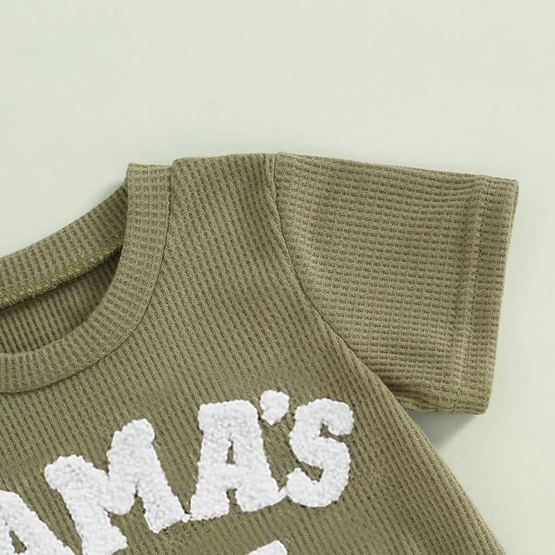 2024-01-20 Lioraitiin Summer Baby Boy Clothes Letter Embroidery Short Sleeve T-Shirt Shorts Set 2Pcs Waffle Knit Outfit