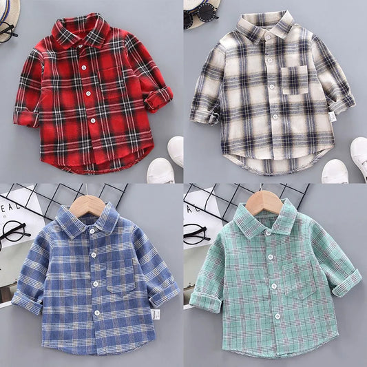 2023 Korean Fashion Children Tops Boys Buffalo Plaid Flannel Shirt Baby Casual Shirt Outerwear Clothes Autumn Girls Blouses 0-5T