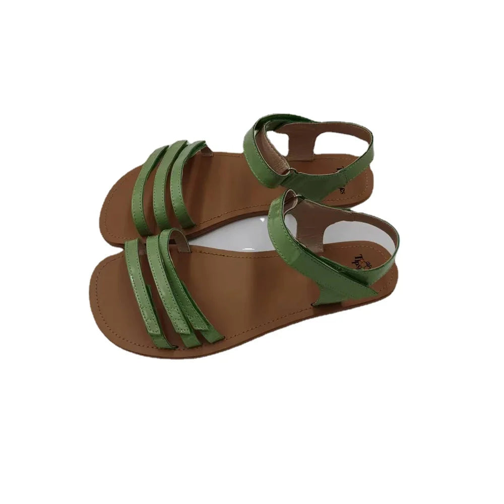 Tipsietoes 2025 Sprinng Barefoot Leather Flat Sandals For Women Shoes With New MInimalist Soft Sole