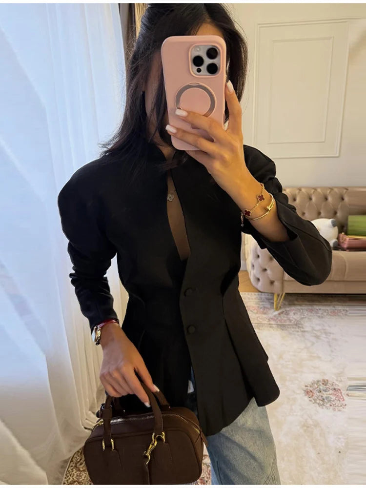 Elegant Pleated Waist Cinched Women's Jacket  Chic V Neck Single Breasted Lace Up Coat 2026 Lady Casual Slim Commute Outerwear