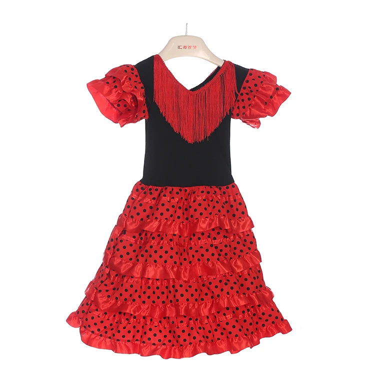 Girls Dress Beautiful Spanish Flamenco Dancer Costume Childrens April Sevilla Performances Dance Outfit