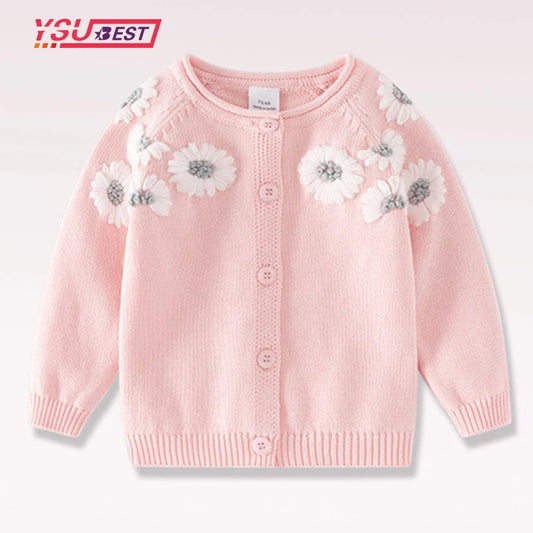 Spring Girls Knit Cardigan Newborn Infant Baby Girls Kids Flower Knit Embroidery Overcoat Autumn Fashion Baby Clothing Sweaters