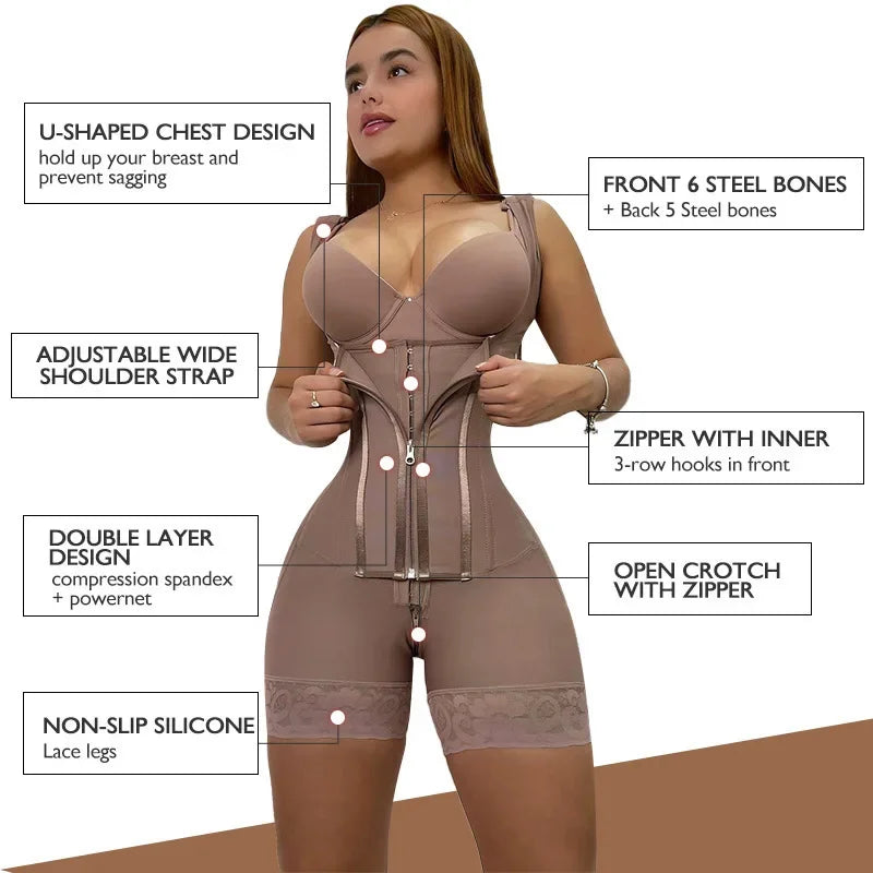 Women Fajas Colombianas Tummy Control Shapewear Postpartum Full Body Shaper Butt Lifter Bodysuit Slim Waist Open Crotch