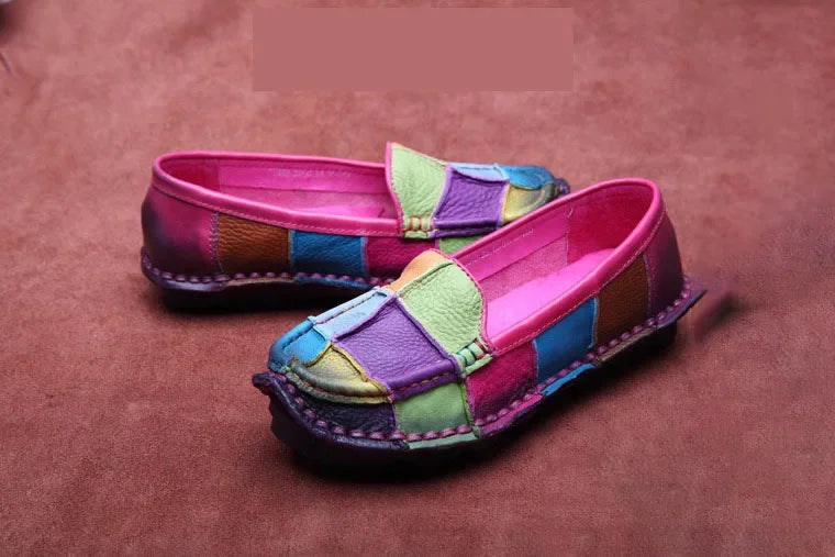 Birkuir Retro Mixed Colors Flats Women Shoes Soft Soles Loafers Shoes Genuine Leather Slip On Luxury Casual size 41 42 Shoes
