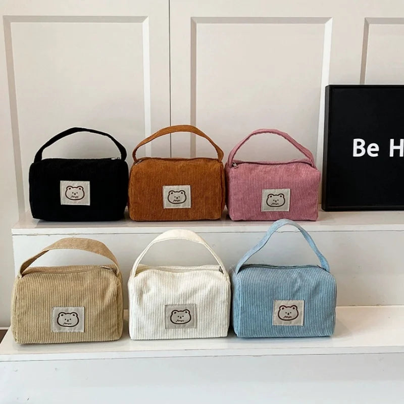 Bear Large Makeup Bag for Women Corduroy Cosmetic bag Make up Bags Zipper Pouch with handle Cosmetic Organizer Toiletry Bag