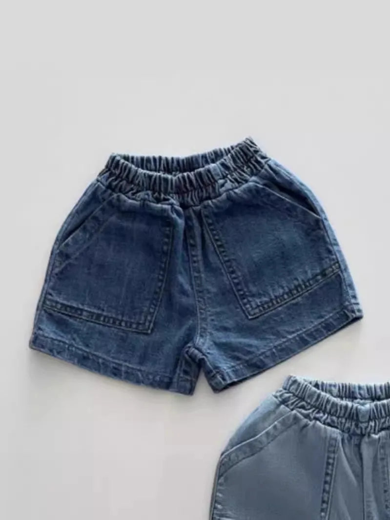 2024 Summer New Baby Denim Shorts Solid Toddler Boy Fashion Short Jeans Infant Girl Large Pocket Casual Shorts Versatile Clothes