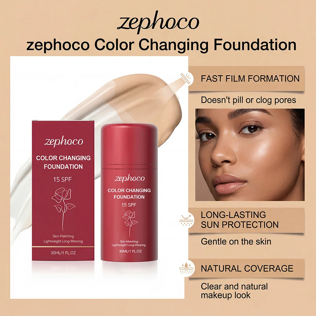 Temperature-Changing Protective Foundation, Hydrating & Sheer, Lightweight & Flawless, Portable for Daily Natural Base Makeup