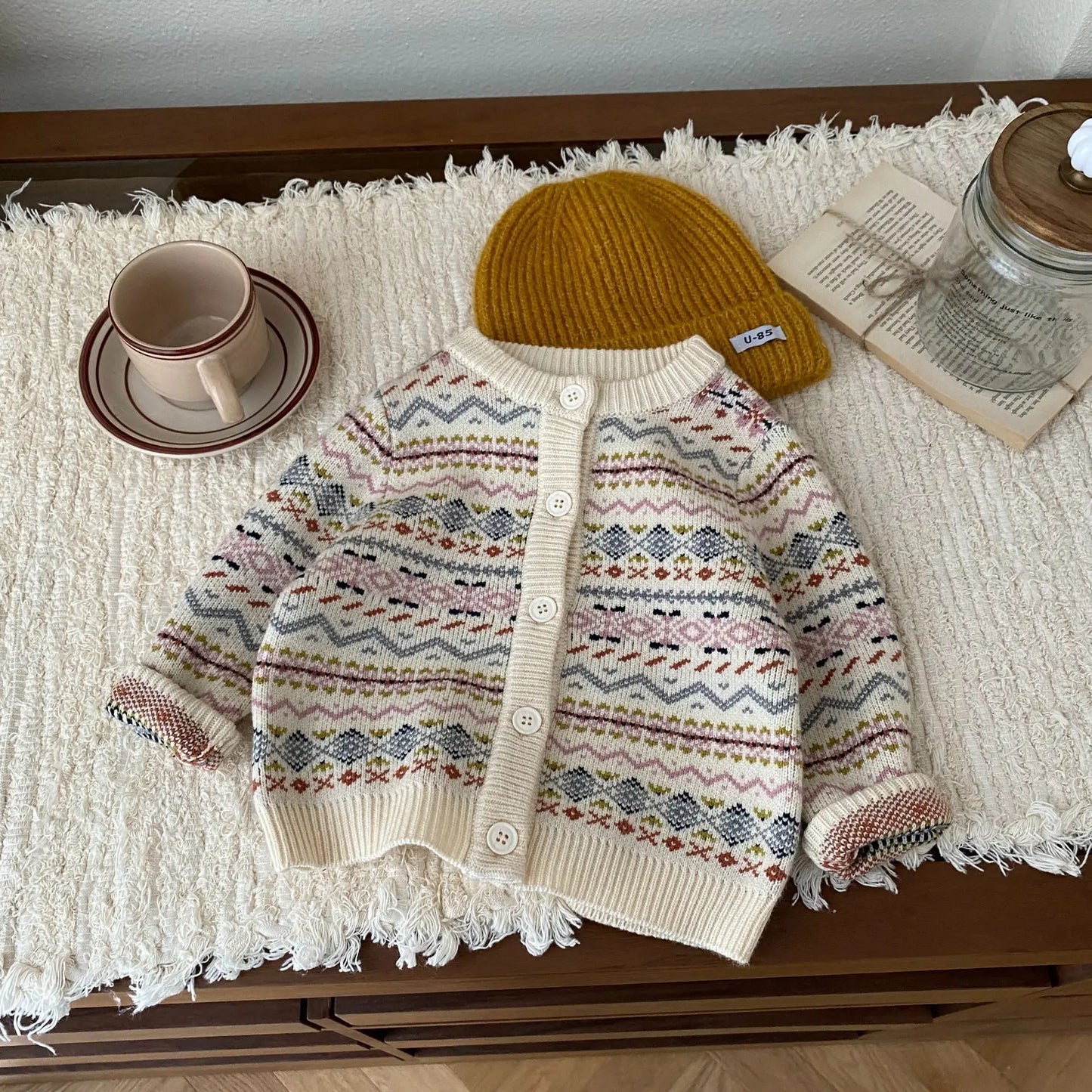 Otoño Invierno estilo inglés moda niño niña niños cárdigan tejido a rayas suéter de manga larga bebé grueso cálido Tops abrigo