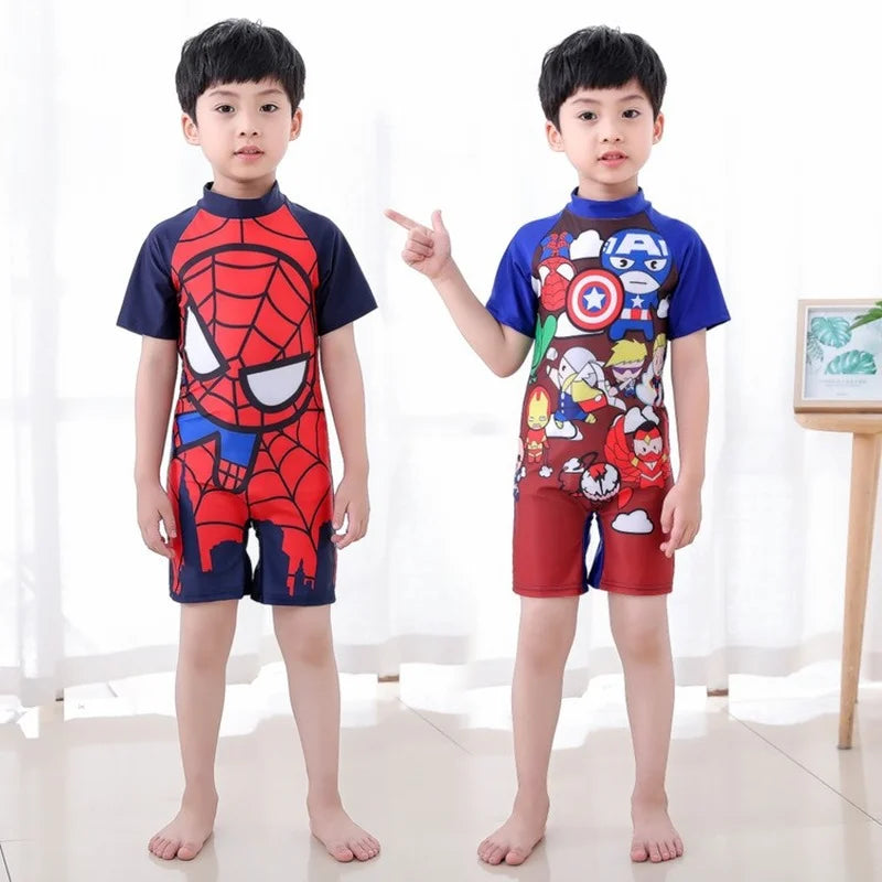 Disney Spider Cartoon Children's Swimsuit Set Iron Man 3-12 Years Old Boy One-Piece Swimsuit Quick-drying Children's Wear