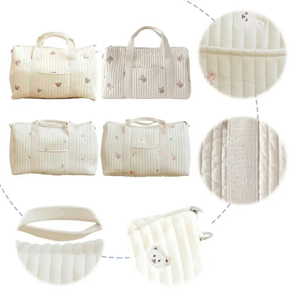 Baby Diaper Bag Embroidered Nappy Organizer Messenger Bag Cute Cartoon Shoulder Bag with Zipper Luggage Tote Bag for Travel