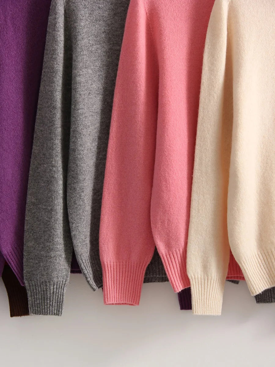 Women Cashmere Sweaters Burgundy O Neck Warm Knitted Brown Pullover Jumper Autumn Winter Wool Sweater Woman Purple Knit Top
