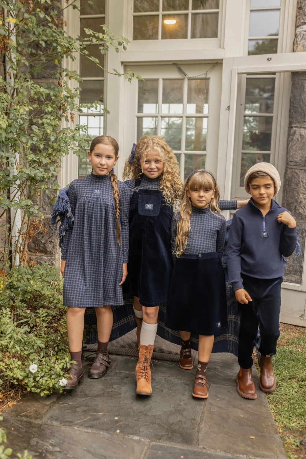 AP AW26 Navy Blue Corduroy Collection Kids Boy Girl Fashion Geometric Print Shirt Family Matching Clothing Dress Top Jumper