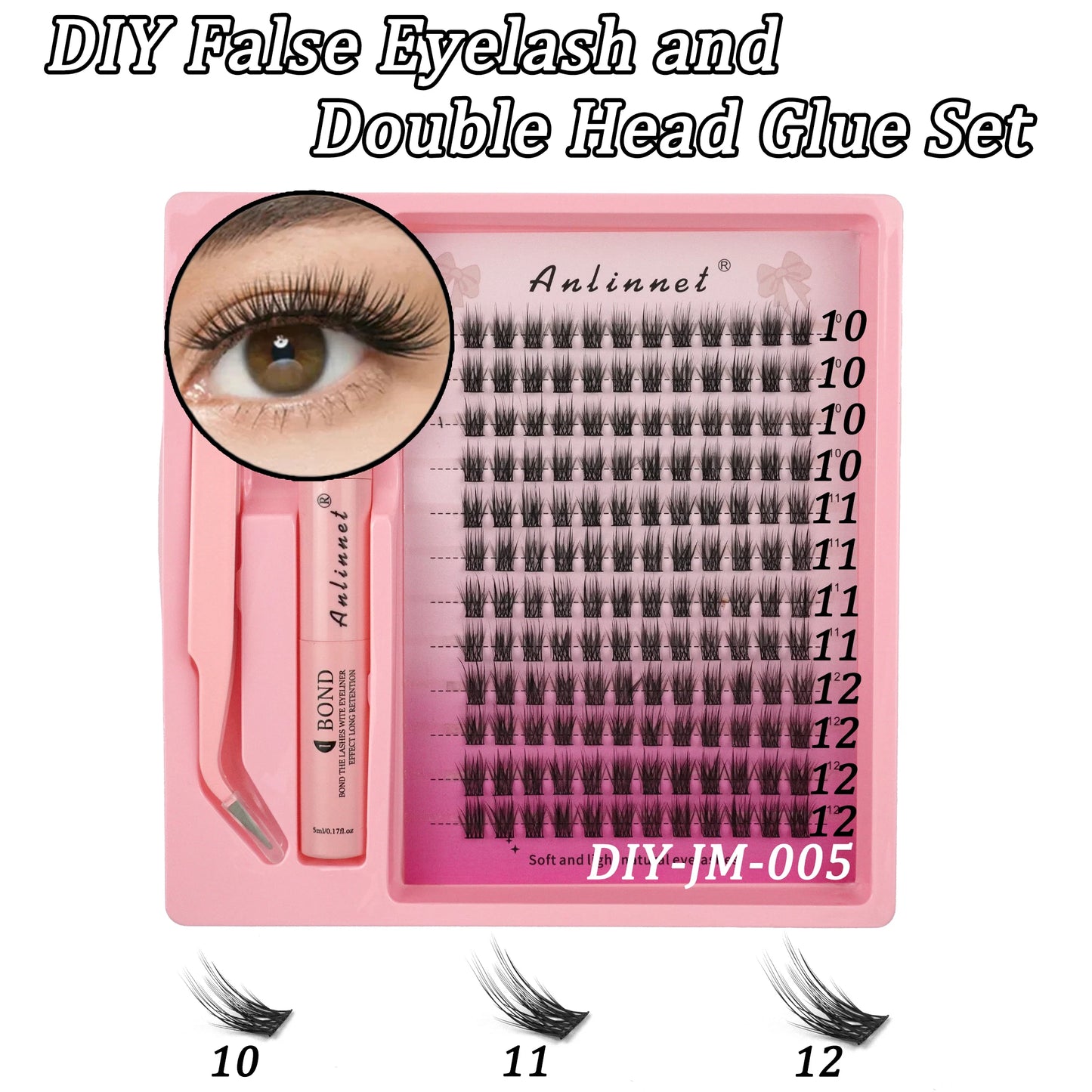 Eyelash Bundle Set DIY Eyelash 8-15mm Extended Makeup Personal Eyelash Adhesive+Sealing Layer Adhesive+Eyelash Tweezers