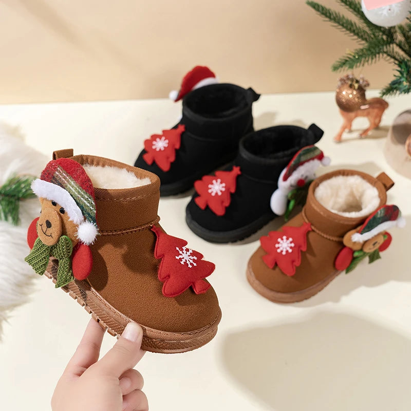 Kids Snow Boots Christmas Gift Children Short Boots with Thick Warm Fur 2025 Winter New Boys Girls Ankle Boots Round Toes Soft