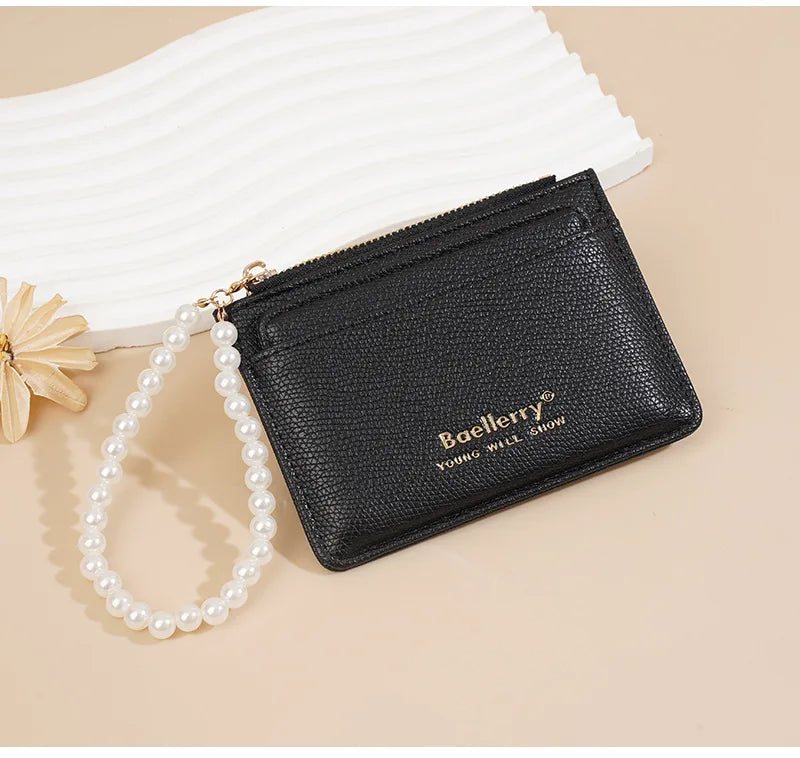 Fashionable Womens Card Case Ins Trend High Class Pearl PU Small Purse