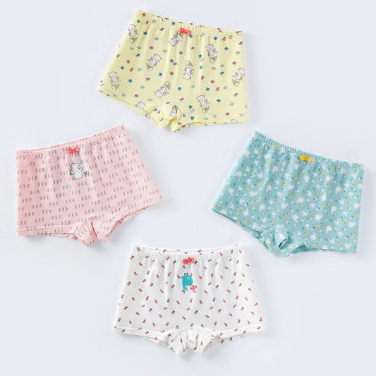 New 4pcs Kids Girls Underwear Cotton Children's Cartoon Boxers Beautiful Flower Panties for Toddler Baby Comfortable Underpants