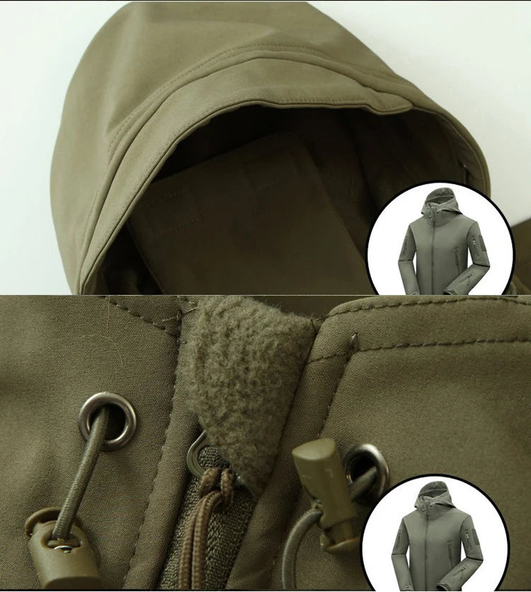 Men Winter Autumn Fleece Tactical Parkas Waterproof Cargo Jackets Windbreak Hiking Camping Climbing Softshell Casual Hood Coats
