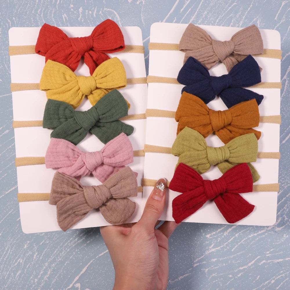5 unids/set de diadema con lazo de algodón para bebé, banda elástica de nailon para niñas, diademas para niños, accesorios bonitos para el cabello, tocados para niños recién nacidos