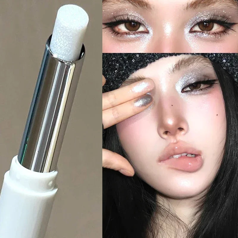 Shimmer Highlight Eyeshadow Pen Fine Pearly Glitter High-Gloss Eyeshadow Stick Makeup Smudge-Proof & Waterproof Eye Brightener