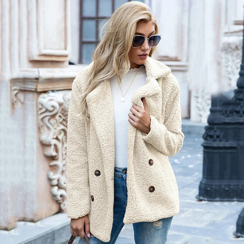 Elegant Faux Fur Cardigan Cashmere Women Coat Autumn Winter Warm Solid Women Jackets Plush Overcoat Casual Teddy Outerwear 22942