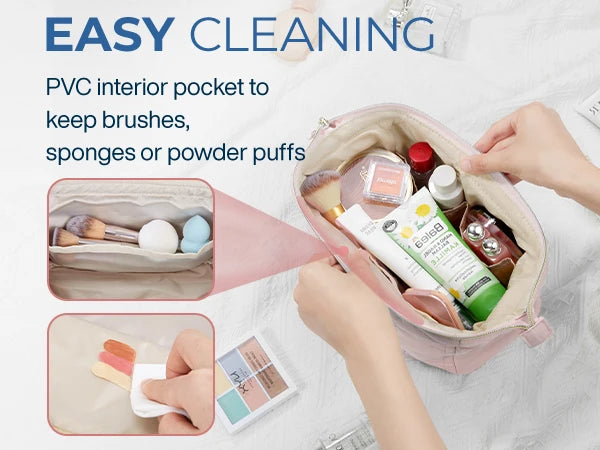 BAGSMART Makeup Bag Puffy Padded Make Up Bags for Women Makeup Organizer Case Wide-open Pouch Toiletry Bag Travel Essentials
