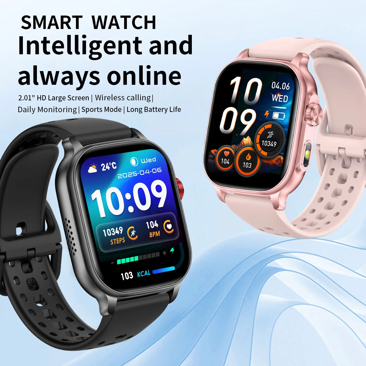 LIGE New Smart Watch Men Women 1400mAh Ultra Battery 2.01Inch HD Screen LED Flashlight IP68 Waterproof Bluetooth Call SmartWatch