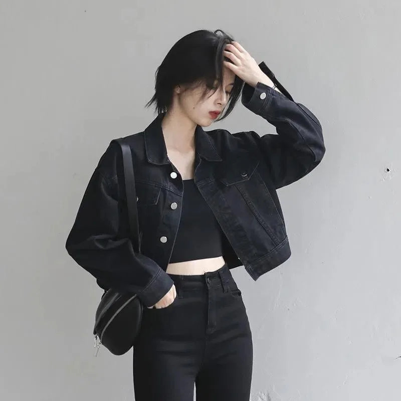Jackets For Man Coat Spring Vintage Street Loose Black Denim Long Sleeve Top Versatile Outerwear