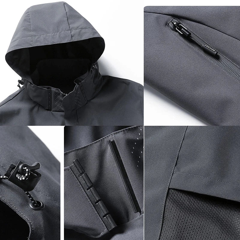 Mens Hooded Waterproof Jackets Autumn Lightweight Outdoor Raincoat Hiking Climbing Windproof Jacket Fashion Windbreaker Coat Man