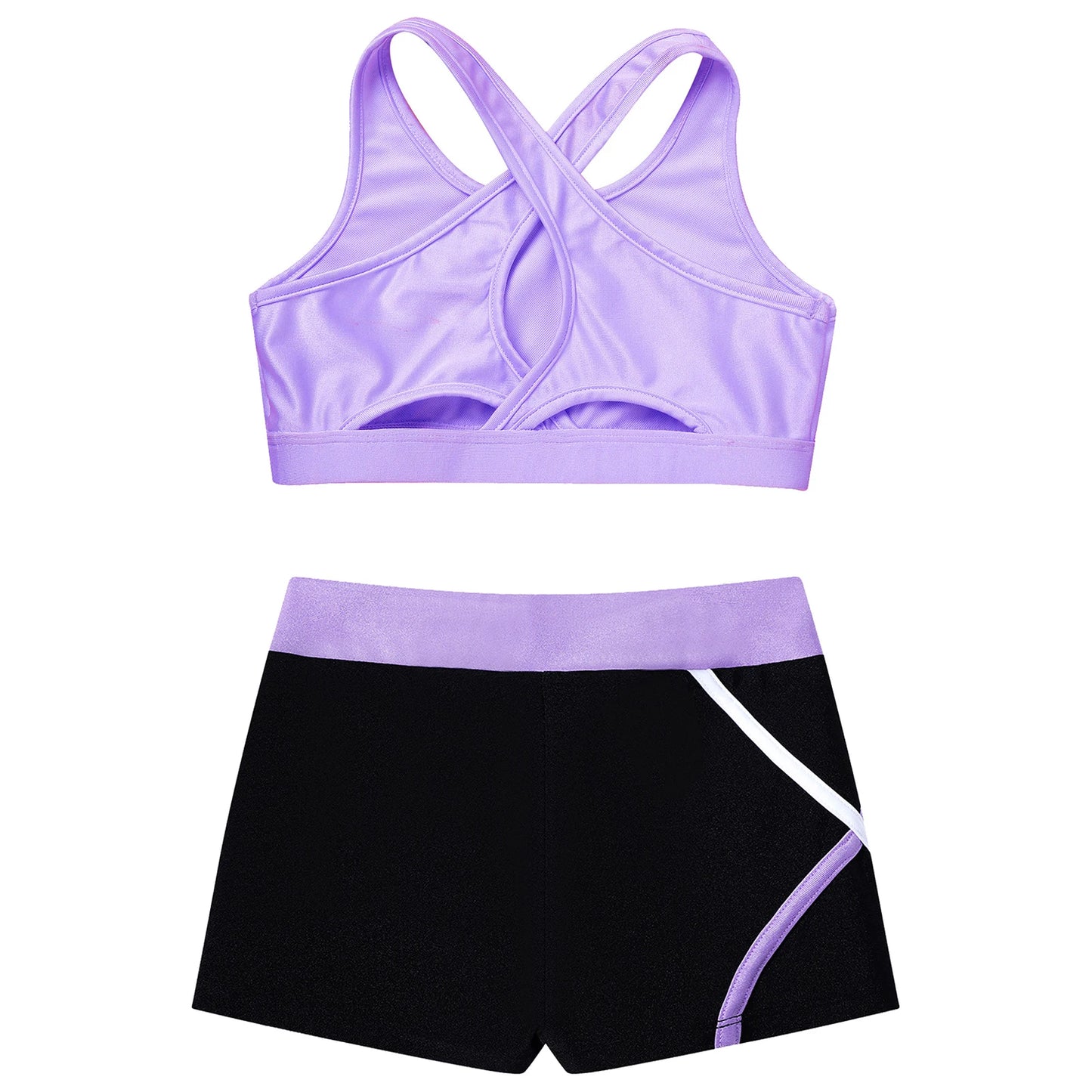 Kids Girls Workout Gymnastics Outfits Sleeveless Crop Top with Shorts Gym Running Sports Dance Performance Activewear Sportswear