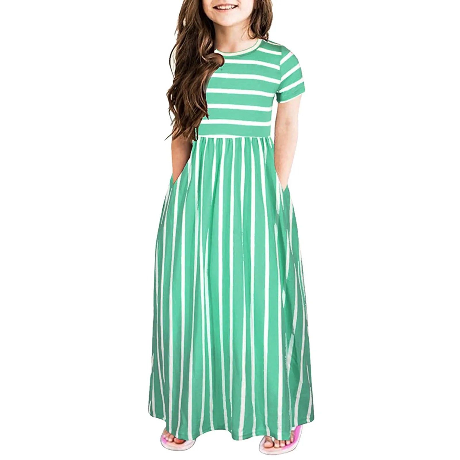 Girls Striped Long Dress Teenager Beach Party Bohemia Maxi Dresses Wit –  Mom and Dad Lets Shop Together