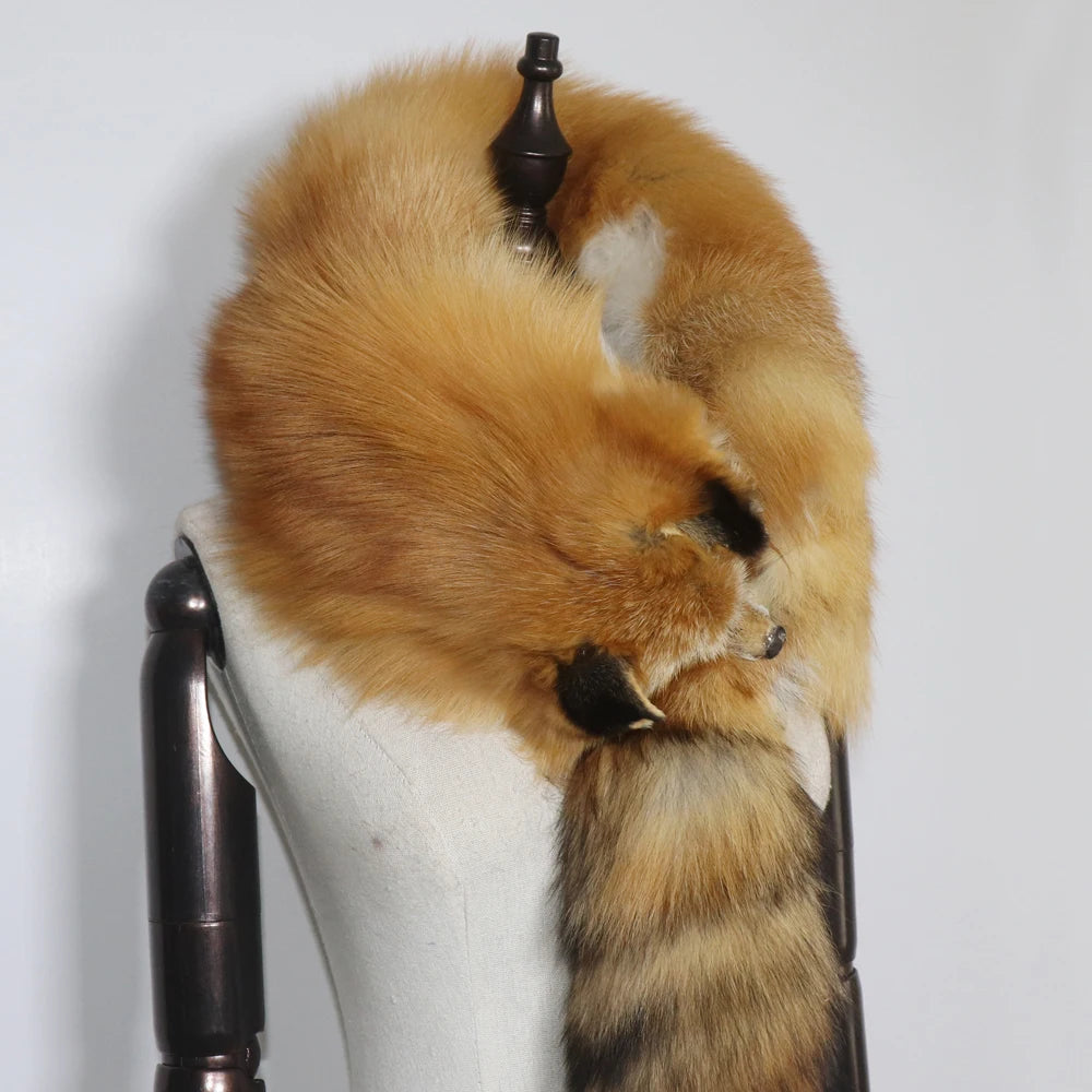 Winter Warm Large Real Fox Fur Collar Natural Fur Coat Scarves Luxury Women Men Jackets Hood Shawl Decor Female Neck Scarf Wraps