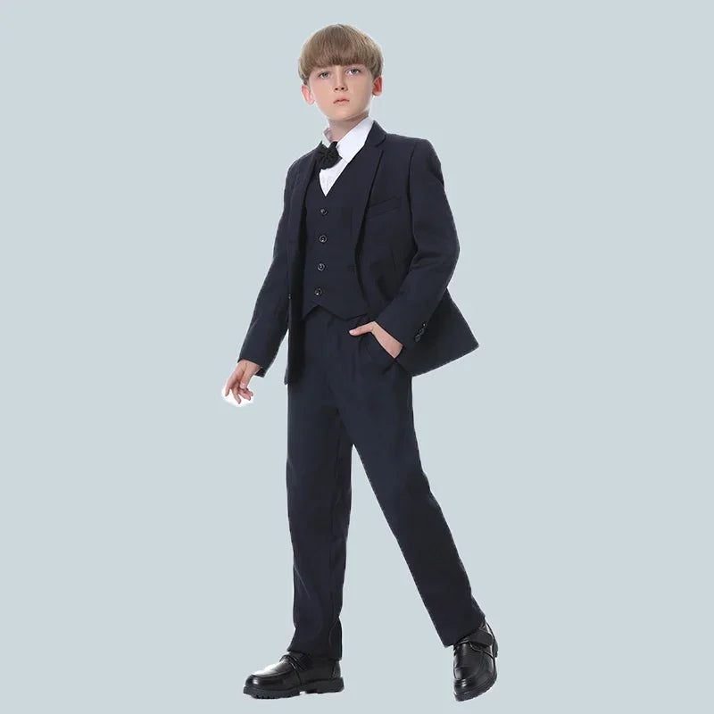 Nimble Spring Autumn Formal Boys Suits for Weddings Children Party Host Costume 3Pcs Blue Blazer Vest Pants Wholesale Clothing