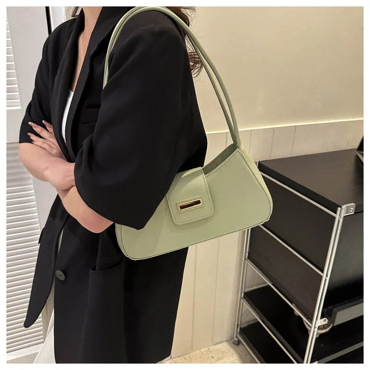 Minimalist Shoulder Bag for Women Simple Solid Color Underarm Bag Women's Buckle Handbag and Purse Fashion Small Top-handle Bags